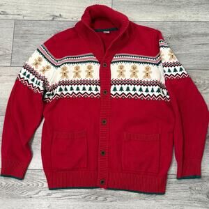 Gymboree Mens XL Gingerbread Man Fair Isle Sweater Red Christmas Nordic Holiday